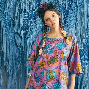 Astrology Menagerie Vintage 60s Purple Print Dress